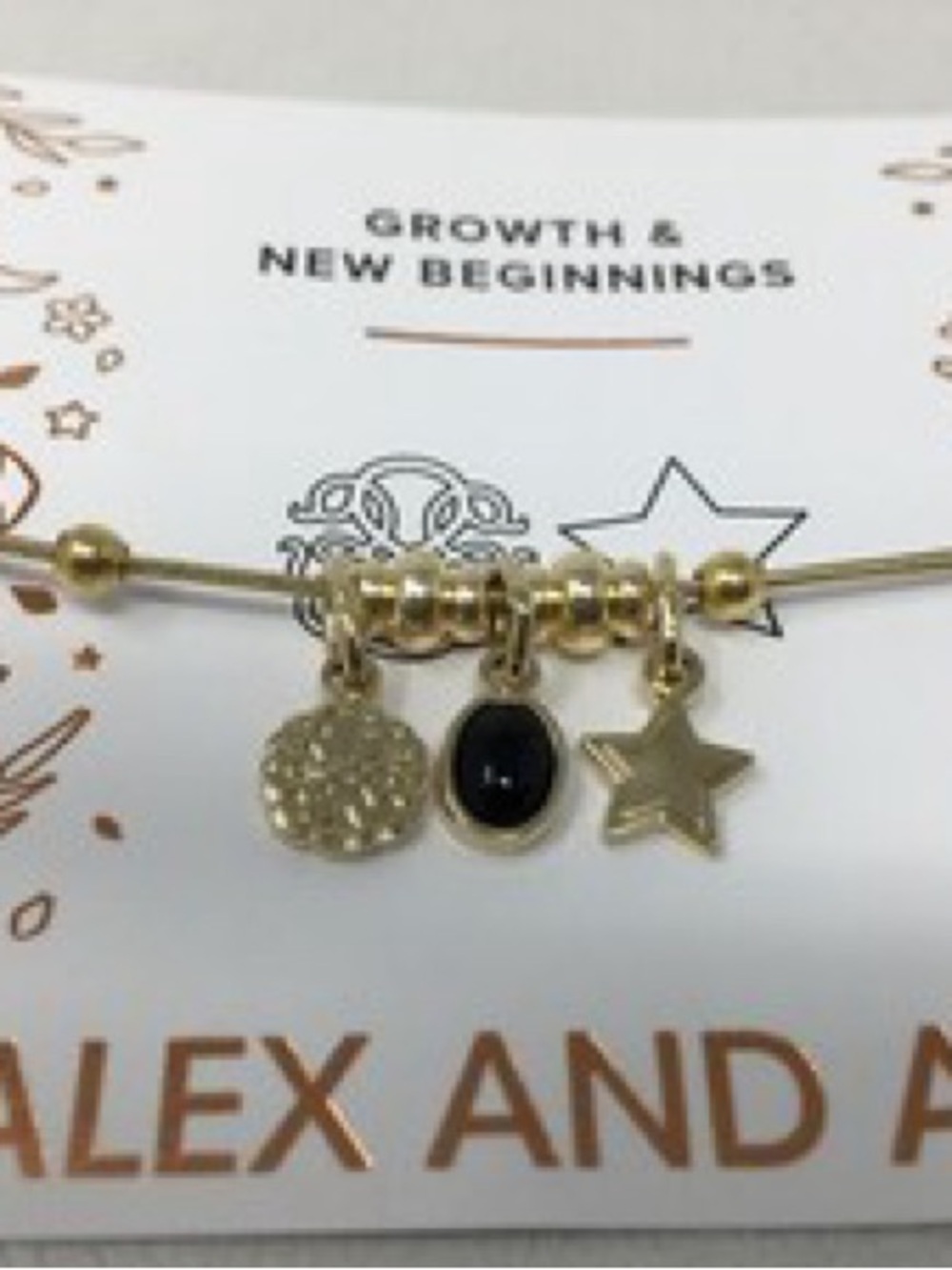 Alex and Ani Gold-tone Bracelet with Black Stone and Star Charms